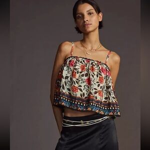 NWOT Anthropologie Farm Rio Crop Top Blouse Floral Tank Flowy Botanical Size L